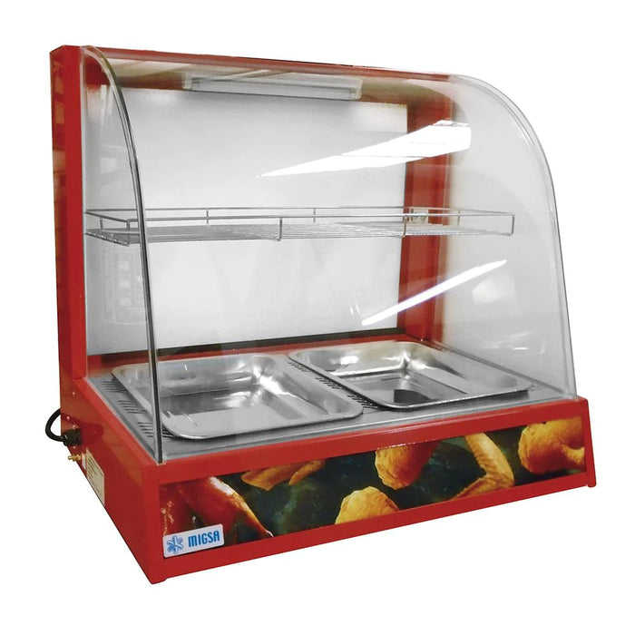 Vitrina Caliente Sobre Mostrador De Cristal Curvo Con Puertas Deslizables