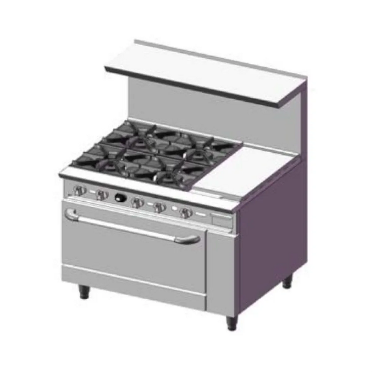 dcr364qh_1197x1197.png Estufa Comercial A Gas De 4 Quemadores , Plancha Y Horno Con Respaldo